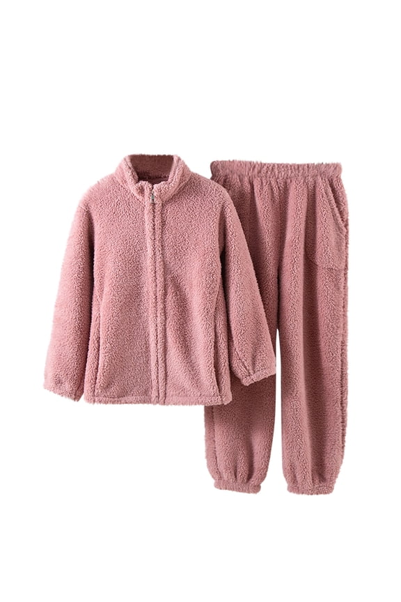 Women's Fluffy Coral Fleece Pajama Set - Winter Warmth Zipper Closure Plus Size Sleepwear with Pockets Soft Cozy Lounge Wear for Women M-3XL for Cold Nights