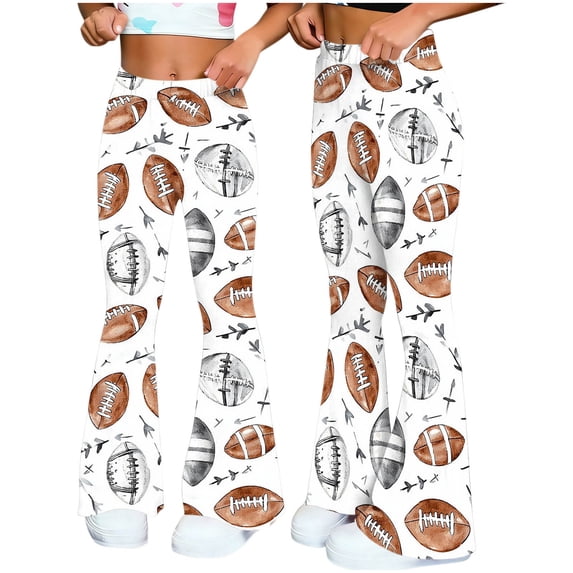 Tnhcen Women's Football Print Flare Yoga Pants, High Waisted Butt Lifting Workout Leggings Milk Touch Fleece Fitness Running Pants for Women S-2XL