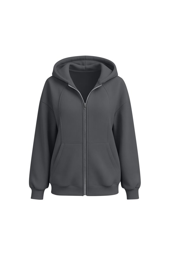 Women's Full Zip Up Hoodie, Women's Plus Size Long Sleeve Sweatshirt with Kangaroo Pocket, Casual Solid Color Lightweight Jacket, Japanese Fleece Fall Winter Loose Fit Activewear Top