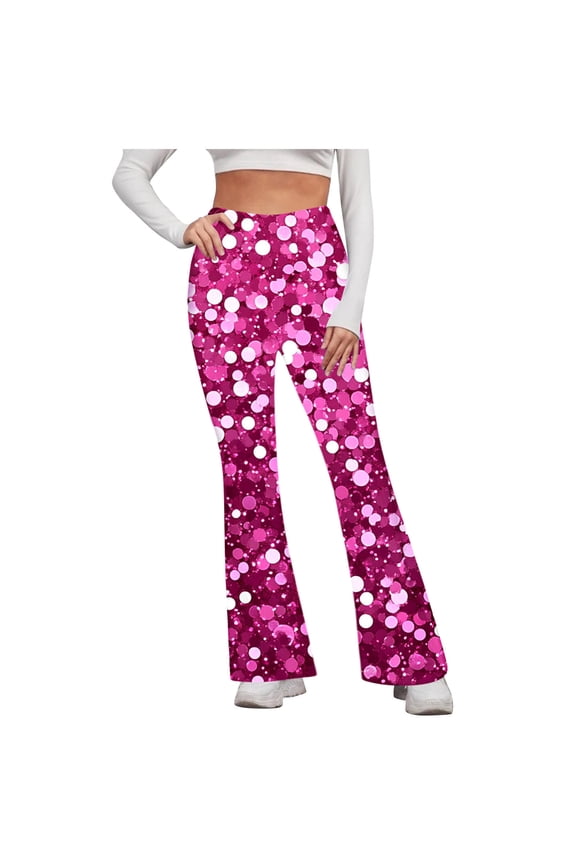Women's Glitter Print High Waisted Flared Shiny Yoga Pants Tummy Control Activewear Leggings Micro Flare Workout Dance Pants Fashion Casual Stretchy Leggings S - 2XL
