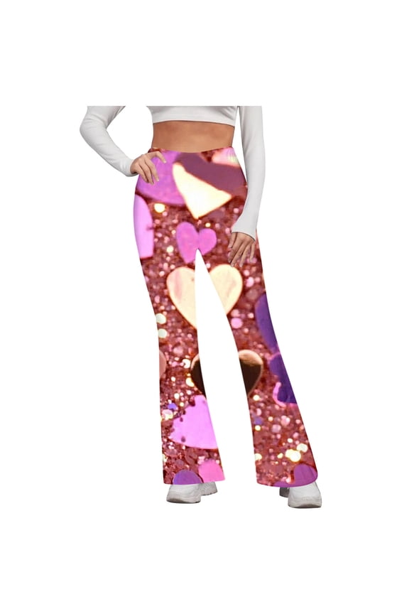 Women's Glitter Print High Waisted Flared Shiny Yoga Pants Tummy Control Activewear Leggings Micro Flare Workout Dance Pants Fashion Casual Stretchy Leggings S - 2XL