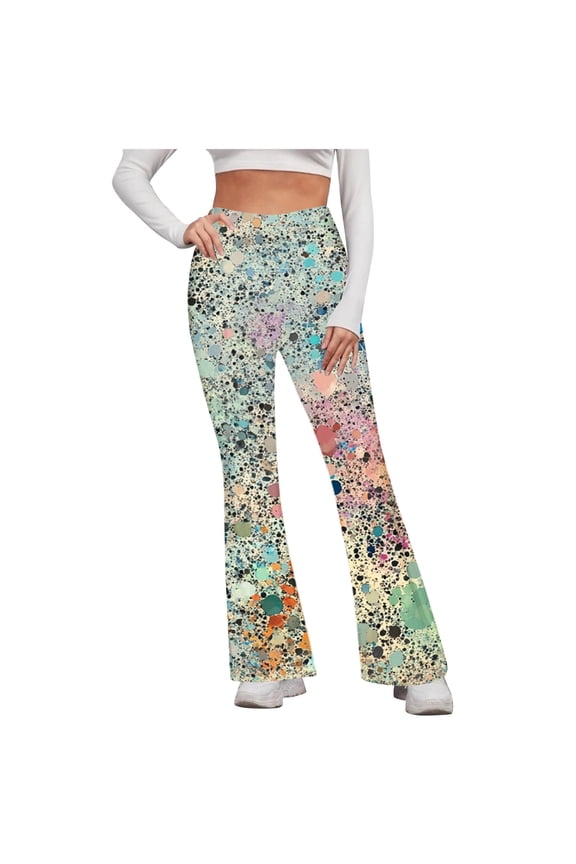 Women's Glitter Print High Waisted Flared Shiny Yoga Pants Tummy Control Activewear Leggings Micro Flare Workout Dance Pants Fashion Casual Stretchy Leggings S - 2XL