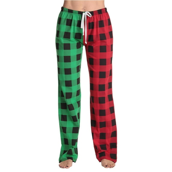 Tnhcen Women's Halloween Colorblocked Plaid Straight Leg Pants Soft Flannel-Like Elastic Waist Lounge Wear Plus Size Comfy Straight Leg Sleeppants Women's Loungewear & Sleepwear Essential