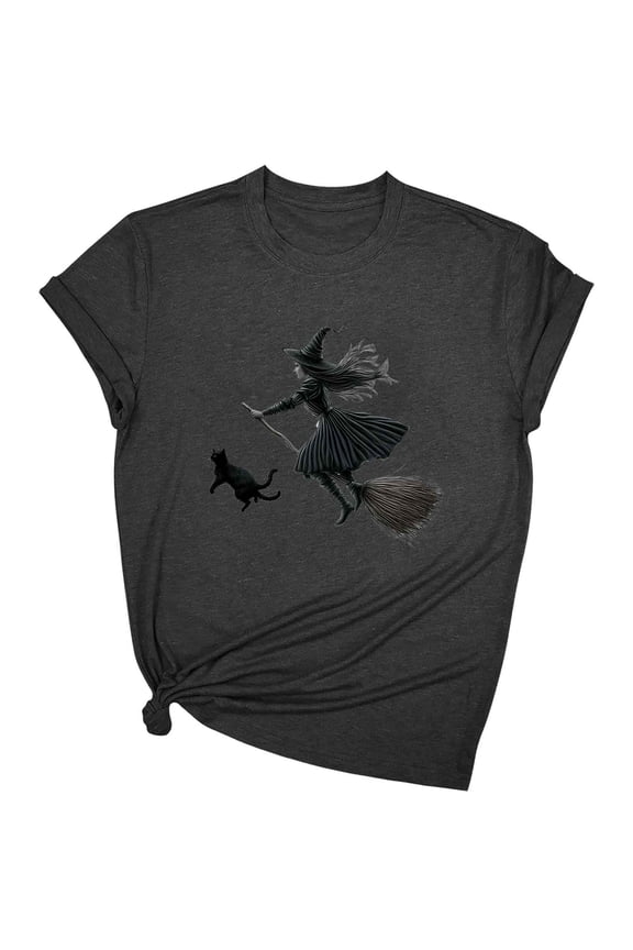Tnhcen Women's Halloween Cute Cartoon Print Cotton T-Shirt - Short Sleeve Basic Tops Plus Size S-2XL Festive Seasonal Tops