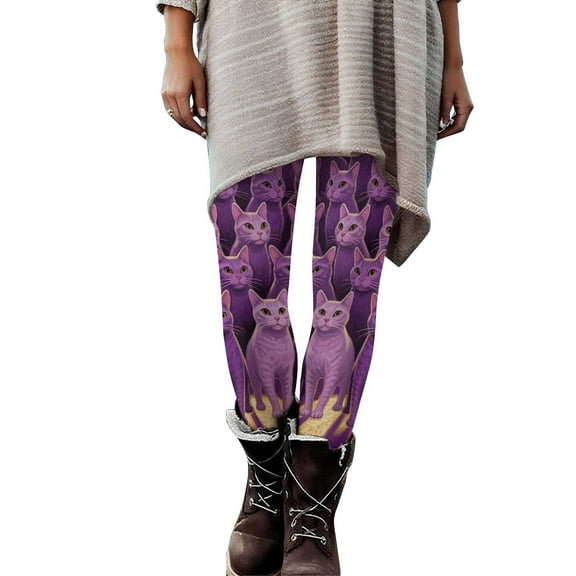 Tnhcen Women's Halloween Cute Cat Print Yoga Pants - Soft Spandex Brushed Fabric Stretchy Fit S-3XL Halloween Costume Essentials Cat Design Yoga Pants Plus Size Stretch Leggings
