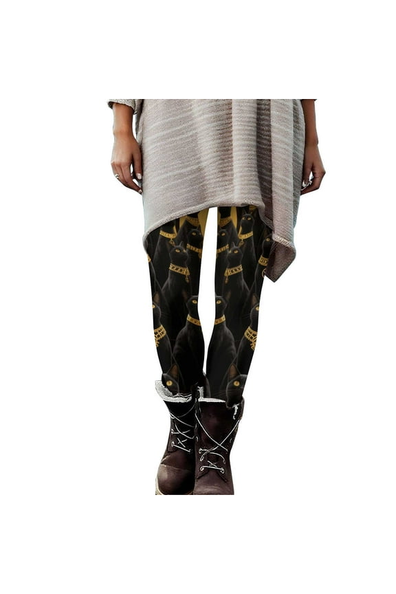 Women's Halloween Cute Cat Print Yoga Pants - Soft Spandex Brushed Fabric Stretchy Fit S-3XL Halloween Costume Essentials Cat Design Yoga Pants Plus Size Stretch Leggings