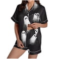 thumbnail image 1 of Tnhcen Women's Halloween Cute Floral Print Button-Up Shirt & Elastic Waist Shorts 2-Piece Sleepwear Set - Fit Pocket Details Soft & Cozy Pajamas Set (S-2XL), 1 of 8