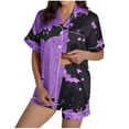 thumbnail image 1 of Tnhcen Women's Halloween Cute Print Pajama Set Short Sleeve Collared Button Up Shorts Sleepwear Comfortable Home Wear S-2XL Purple, 1 of 8
