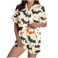 thumbnail image 1 of Tnhcen Women's Halloween Ghost Print Pajama Set Short Sleeve Collared Button Up Sleepwear Comfortable Loungewear S-2XL Beige, 1 of 8