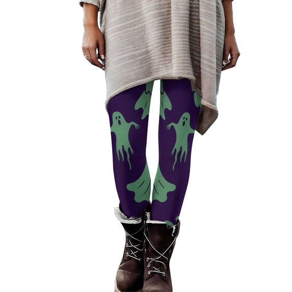 Tnhcen Women's Halloween Ghost Print Yoga Pants - Stretch Workout Leggings with Soft Milk Silk Brushed Fabric Plus Size Activewear Halloween Costume Leggings S-3XL