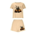 thumbnail image 1 of Tnhcen Women's Halloween Milk Silk Pajama Set Short Sleeve Round Neck Sporty Sleepwear Comfortable Loungewear S-XL Multiple Colors Available Khaki, 1 of 7