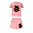 thumbnail image 1 of Tnhcen Women's Halloween Milk Silk Pajama Set Short Sleeve Round Neck Sporty Sleepwear Comfortable Loungewear S-XL Multiple Colors Available Pink, 1 of 7