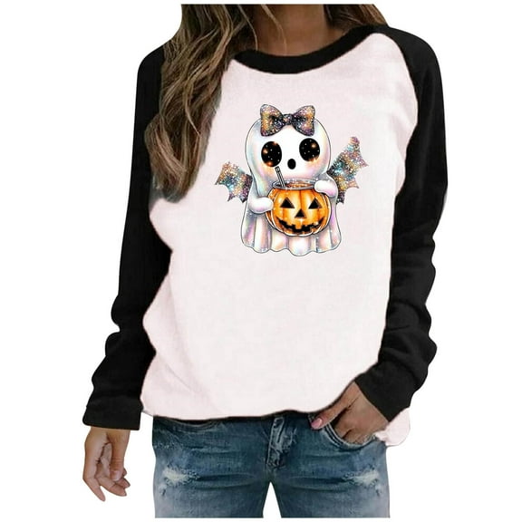 Tnhcen Women's Halloween Oversized Crewneck Sweatshirt - Spooky Print Plus Size Comfortable Autumn Top S-3XL Casual Holiday Essential