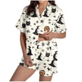 thumbnail image 1 of Tnhcen Women's Halloween Pajama Set Short Sleeve Collared Top Pumpkin Bat Print Sleepwear Comfortable Loungewear S-2XL Multiple Colors Available Beige, 1 of 8