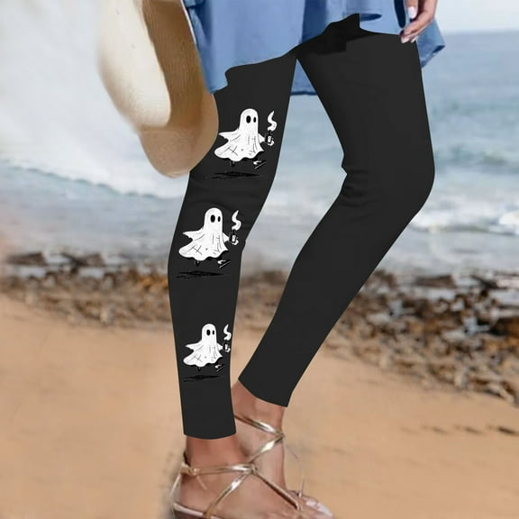 Tnhcen Women's Halloween Print High-Waisted Yoga Pants Cute Ghost Pattern Workout Leggings Milk Fleece Fitness Tights S-2XL Multiple Colors Available