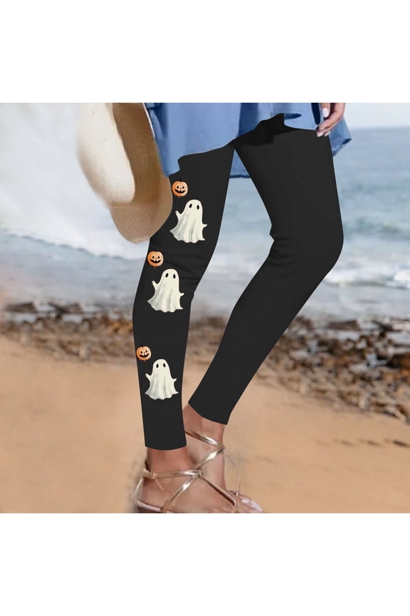 Women's Halloween Print High-Waisted Yoga Pants Cute Ghost Pattern Workout Leggings Milk Fleece Fitness Tights S-2XL Multiple Colors Available