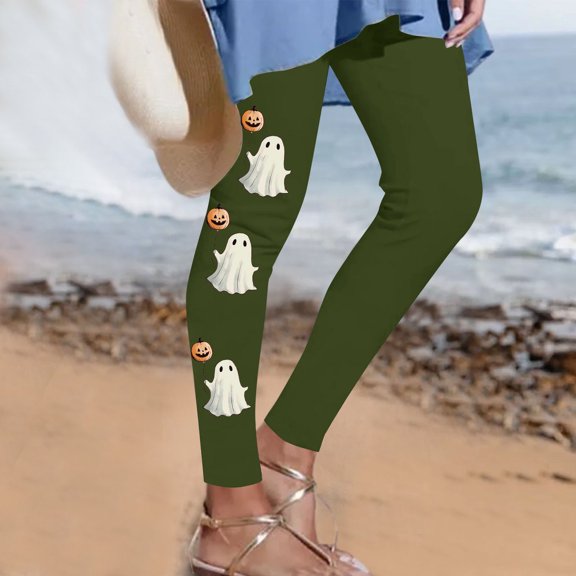 Tnhcen Women's Halloween Print High-Waisted Yoga Pants Cute Ghost Pattern Workout Leggings Milk Fleece Fitness Tights S-2XL Multiple Colors Available