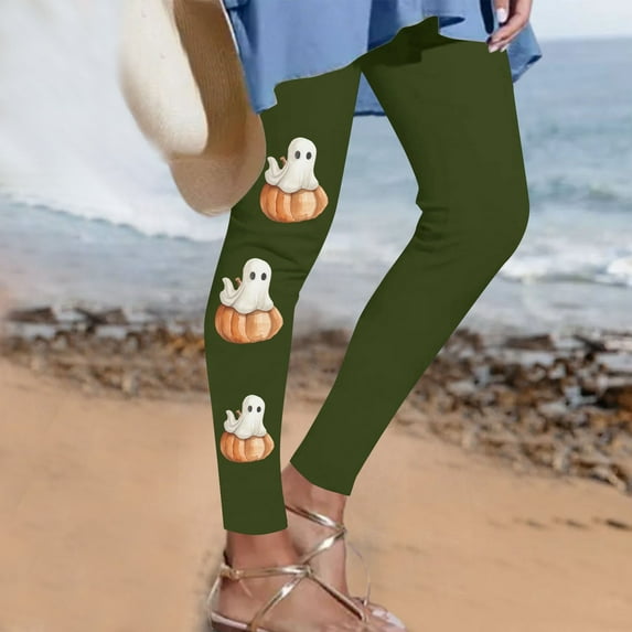 Tnhcen Women's Halloween Print High-Waisted Yoga Pants Polyester Spandex Milk Fleece Leggings Cute Ghost Pumpkin Workout Pants S-2XL Multiple Colors Available
