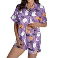 thumbnail image 1 of Tnhcen Women's Halloween Print Short Sleeve Collared Pajama Set Comfortable Loungewear Soft Sleepwear S-2XL Purple, 1 of 8