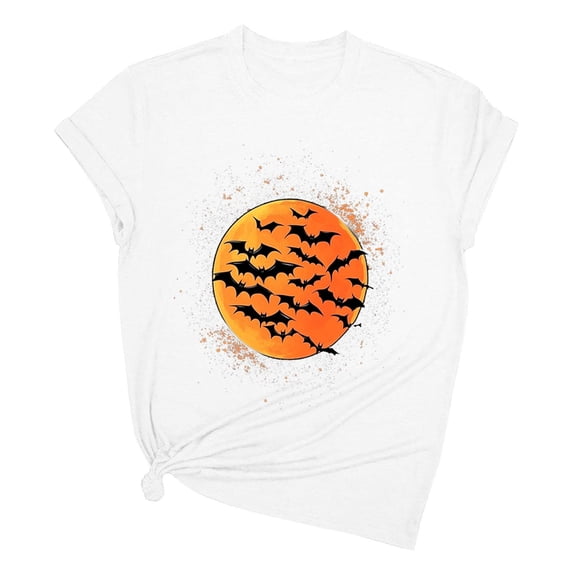 Tnhcen Women's Halloween Spooky Funny Cotton Crewneck T-Shirt - Basic Short Sleeve Tops Plus Size S-2XL Scary Cute Halloween Basics