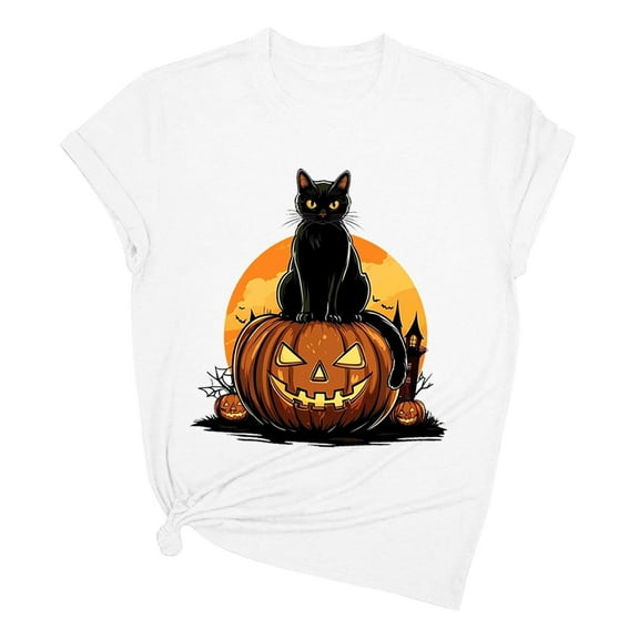 Tnhcen Women's Halloween Spooky Funny Cotton Crewneck T-Shirt - Basic Short Sleeve Tops Plus Size S-2XL Scary Cute Halloween Basics