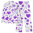 thumbnail image 1 of Tnhcen Women's Heart Print Nightgown Set Long Sleeve Button-Down Lapel Shirt Straight-Leg Pants Home Clothes Set S-3XL, 1 of 4