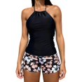 thumbnail image 1 of Tnhcen Women's High Neck Tankini Set, Modest Floral Print Swimsuit Two Piece, Tummy Control Swimwear, Ruched Top + Floral Shorts, Plus Size S - XL Beach Swimwear for Women, 1 of 9