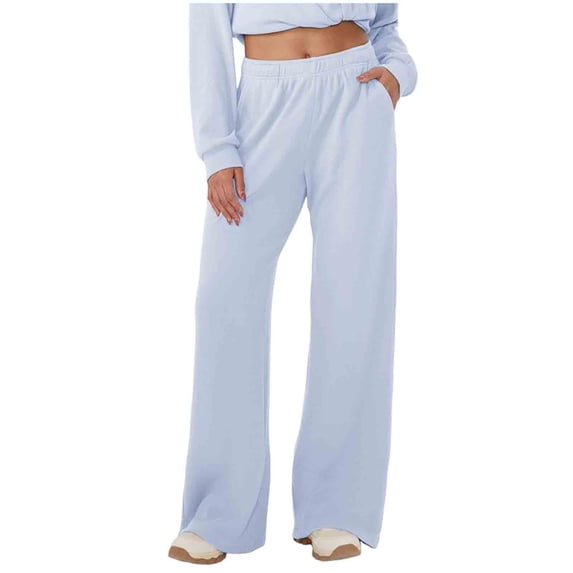 Tnhcen Women's High Waist Waffle-Knit Athletic Pants, Loose Fit Workout Lounge Wide Leg Pants with Pockets, S-2XL