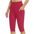 thumbnail image 1 of Tnhcen Women's High Waisted Capri Yoga Pants Solid Color Stretch Gabardine Workout Pants Decorative Buttons Side Pocket Summer Athletic Wear S-2XL, 1 of 7