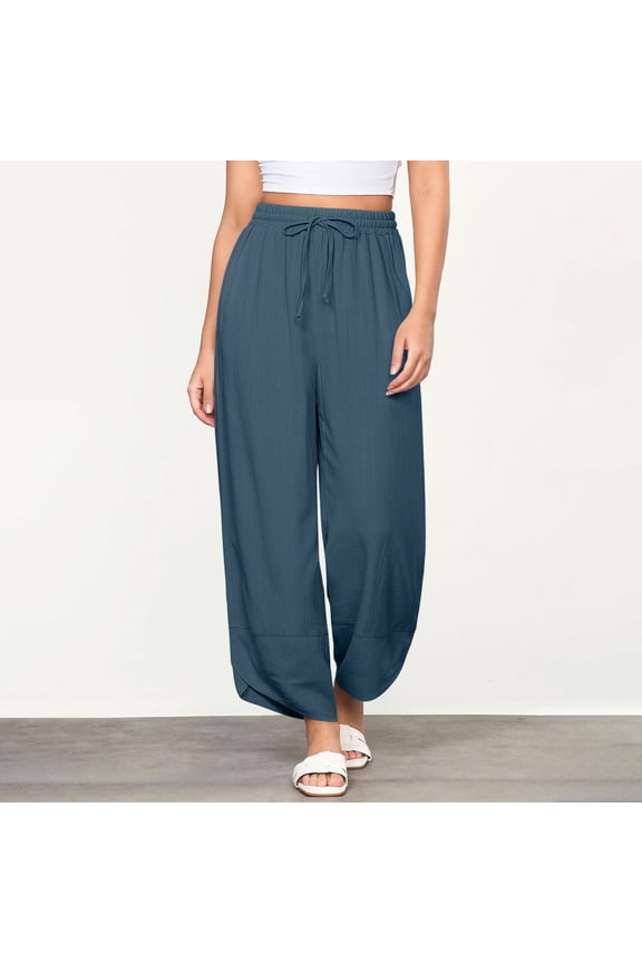 Women's High-Waisted Drawstring Split-Hem Pants Elastic Waist Lounge Pants with Pockets S-3XL Multiple Colors Available