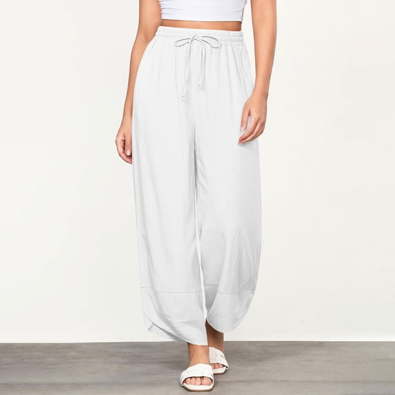 Tnhcen Women's High-Waisted Drawstring Split-Hem Pants Elastic Waist Lounge Pants with Pockets S-3XL Multiple Colors Available