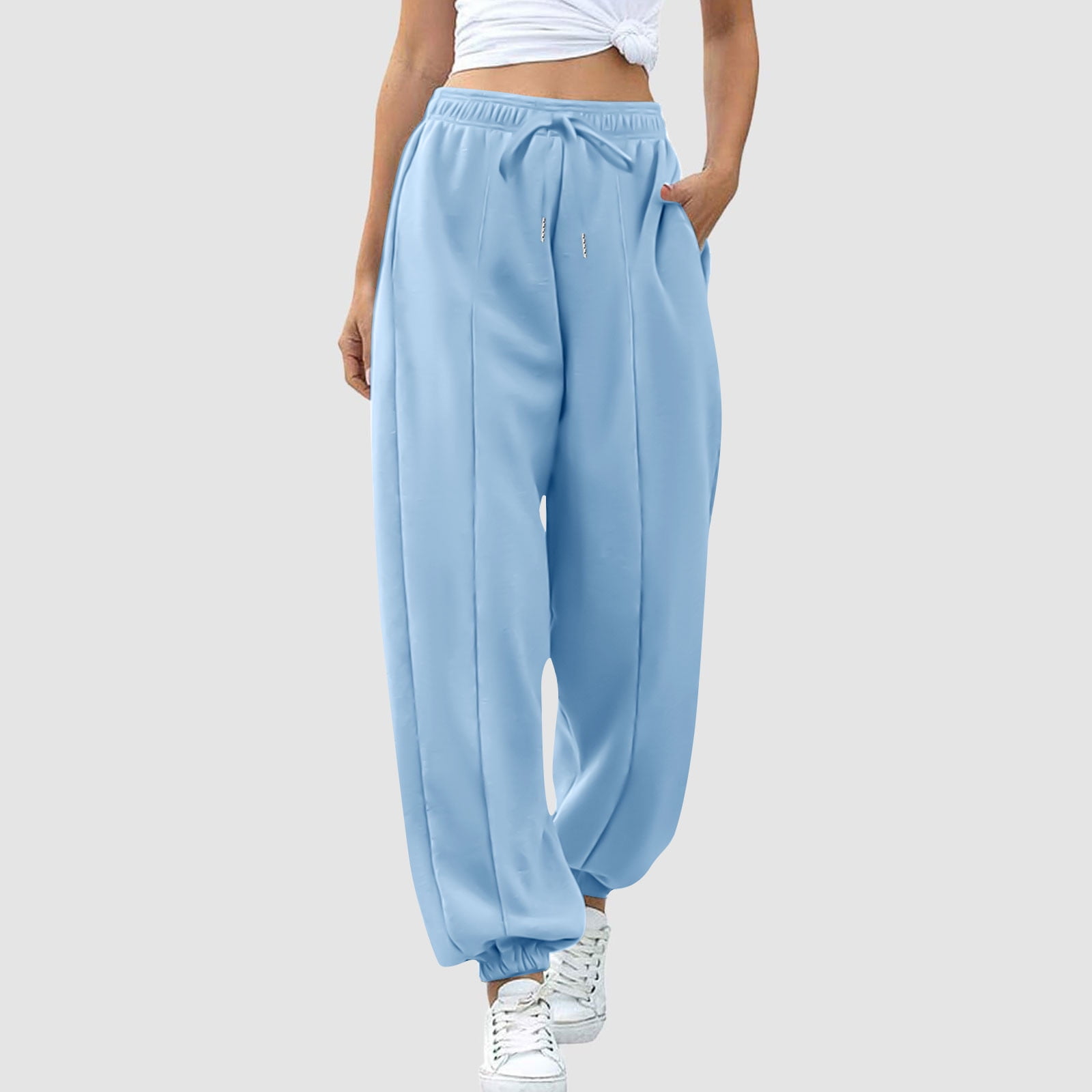Women's High-Waisted Joggers with Drawstring Waist Japanese Fleece Sweatpants Loose Fit Cuffed Ankle Pants with Pockets S-2XL Multiple Colors Available