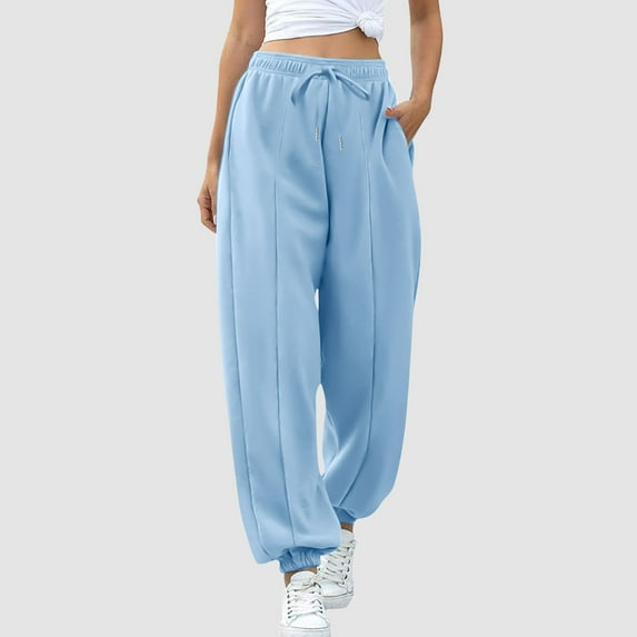 Tnhcen Women's High-Waisted Joggers with Drawstring Waist Japanese Fleece Sweatpants Loose Fit Cuffed Ankle Pants with Pockets S-2XL Multiple Colors Available