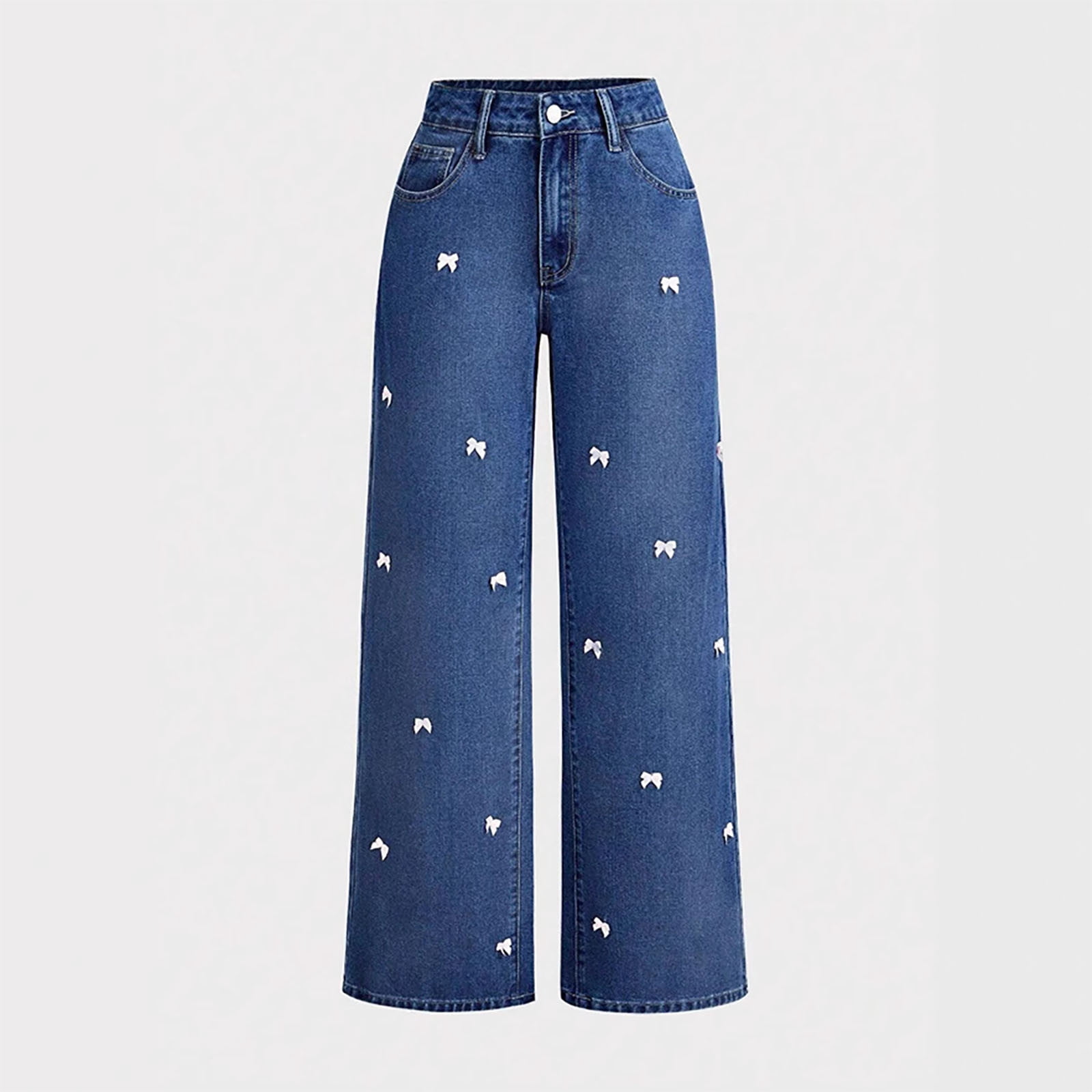 Tnhcen Women's High Waisted Retro Butterfly Embroidered Straight