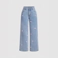 thumbnail image 1 of Tnhcen Women's High Waisted Retro Butterfly Embroidered Straight Leg Jeans Casual Vintage Wide Leg Jeans for Women Elastic Waist Pockets Denim Pants XS-XL, 1 of 8