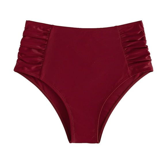 Tnhcen Women's High Waisted Ruched Solid Color Bikini Bottoms Swim Trunks, Nylon Spandex Tummy Control Swimwear for Women XS - XL