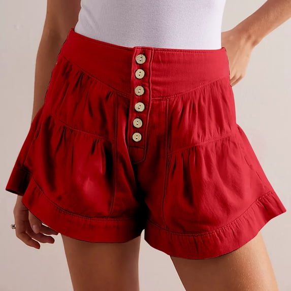 Tnhcen Women's High Waisted Shorts with Buttons Elastic Drawstring Waist Shorts Twill Loose Fit Wide Leg Shorts M-3XL Multiple Colors Available