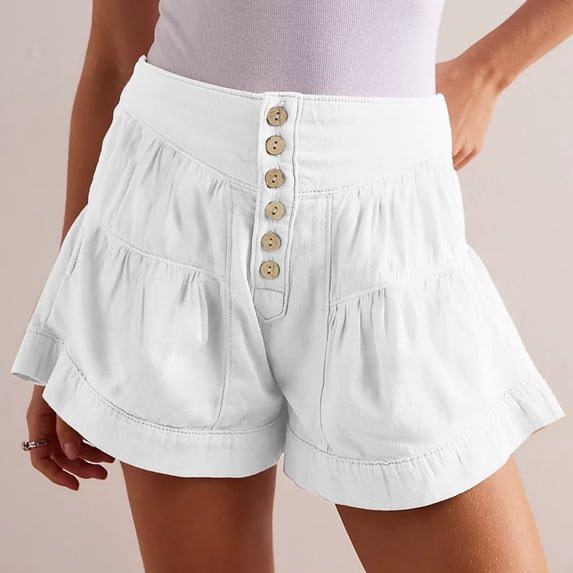 Tnhcen Women's High Waisted Shorts with Buttons Elastic Drawstring Waist Shorts Twill Loose Fit Wide Leg Shorts M-3XL Multiple Colors Available