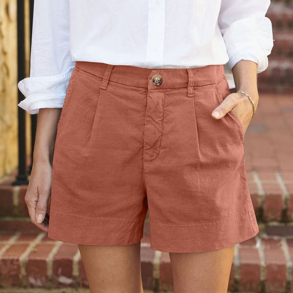 Tnhcen Women's High-Waisted Shorts with Pockets Pre-Shrunk Washed Casual Summer Shorts S-2XL Multiple Colors Available
