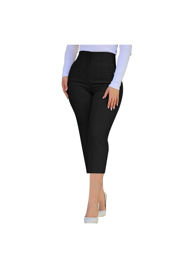 Women's High-Waisted Straight Leg 7/8 Pants - Slim Fit Stretchy Casual Trousers with Pockets S-3XL