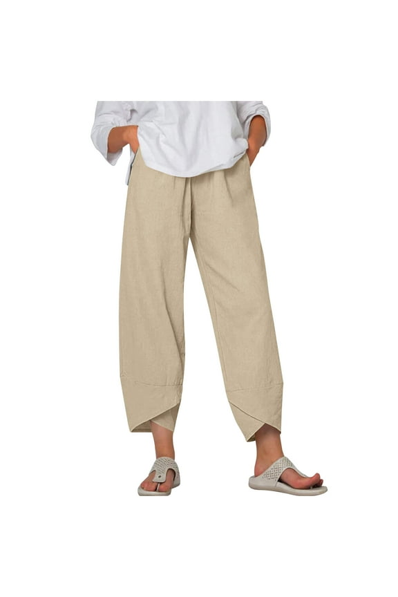 Women's High-Waisted Straight-Leg Cropped Pants Crinkle Texture Trousers · Casual Comfort Ankle Pant S-2XL · Plus Size Wide Leg Capris