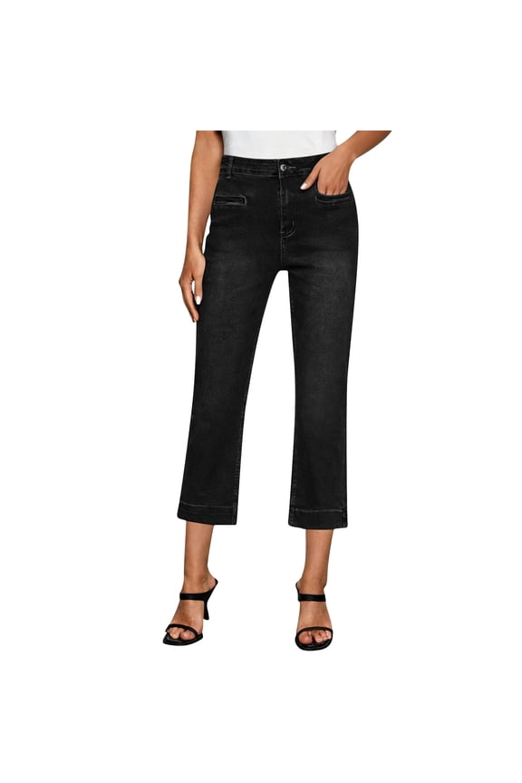 Women's High Waisted Straight Leg Jeans, Bootcut 7-Inch Ankle Denim Pants, Pre-Shrunk Jeans with Pockets, Plus Size S-3XL