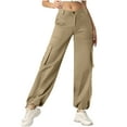 thumbnail image 1 of Tnhcen Women's High Waisted Stretchy Cargo Pants with Multi-Pockets & Drawstring Ankle Cuff - Hiking & Yoga Ready Button Straight-Leg Pants Multiple Colors Available, 1 of 8
