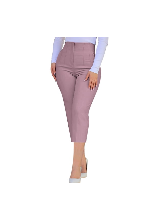 Women's High-Waisted Stretchy Seven-Sevenths Pants with Pockets - Slim Fit Breathable Gabardine Casual & Versatile S-3XL