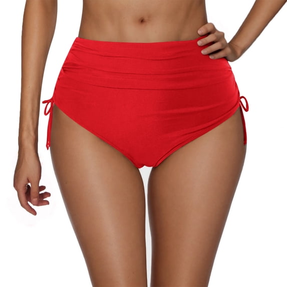 Tnhcen Women's High Waisted Swim Bottoms Solid Color Tie Side Ruched Swim Trunks S-2XL Nylon Spandex Women's Swimwear Summer Beach Bikini Bottoms