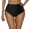 thumbnail image 1 of Tnhcen Women's High Waisted Swim Bottoms Solid Color Tie Side Ruched Swim Trunks S-2XL Nylon Spandex Women's Swimwear Summer Beach Bikini Bottoms, 1 of 4