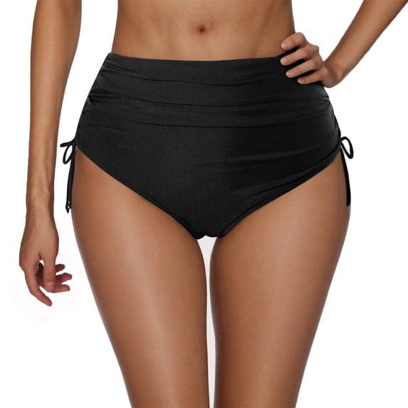 Tnhcen Women's High Waisted Swim Bottoms Solid Color Tie Side Ruched Swim Trunks S-2XL Nylon Spandex Women's Swimwear Summer Beach Bikini Bottoms