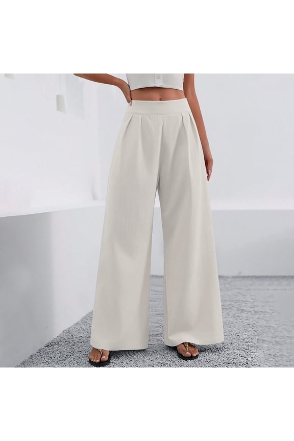 Women's High Waisted Wide Leg Dress Pants - Spring Autumn Stretchy Office Chic Casual Versatile Wide Leg Trousers S-2XL