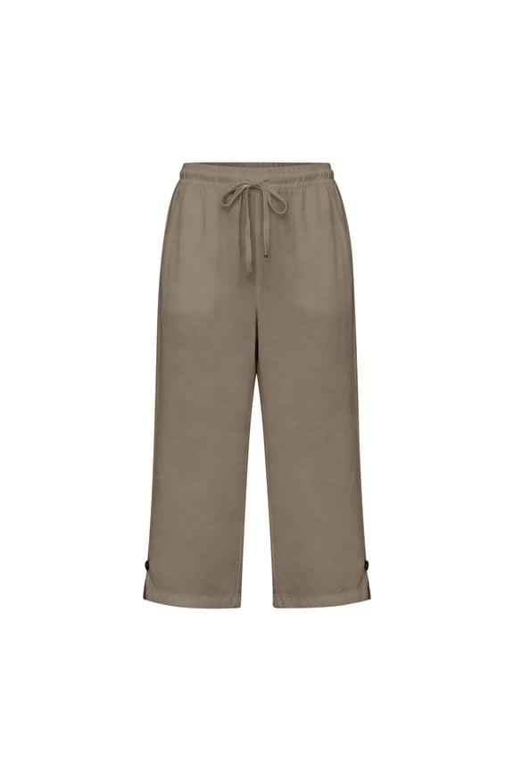 Women's High Waisted Wide Leg Palazzo Pants, 7/8 Length Casual Linen-Like Pants with Button & Elastic Waist, 100% Cotton Slub Textured Lounge Pants for Women, Plus Size S-3XL