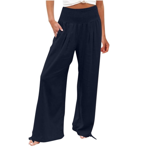 Tnhcen Women's High-Waisted Wide Leg Pants · 60% Cotton 40% Linen Pre-Shrunk Trousers · Plus Size Loose Fit Casual Palazzo Pants 3XL
